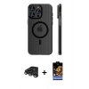 MARSİLYAN™- iPhone 15 Pro Max Kılıf Pusula Minimal Koleksiyonu - Siyah Buffer Hayalet Cam Ekran Koruyucu + Raze Metal Kamera Lens - TMGI