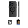 MARSİLYAN™- iPhone 15 Pro Max Kılıf Pusula Minimal Koleksiyonu - Siyah Buffer Hayalet Cam Ekran Koruyucu + PVD Metal Kamera Lens - LT