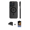 MARSİLYAN™- iPhone 15 Pro Max Kılıf Pusula Minimal Koleksiyonu - Siyah Buffer Hayalet Cam Ekran Koruyucu + Raze Metal Kamera Lens - GS