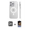 MARSİLYAN™- iPhone 15 Pro Max Kılıf Pusula Minimal Koleksiyonu - Siyah Buffer Hayalet Cam Ekran Koruyucu + PVD Metal Kamera Lens - SH