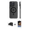 MARSİLYAN™- iPhone 15 Pro Max Kılıf Pusula Minimal Koleksiyonu - Siyah Buffer Hayalet Cam Ekran Koruyucu + Raze Metal Kamera Lens - TMGI