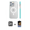 MARSİLYAN™- iPhone 15 Pro Max Kılıf Pusula Minimal Koleksiyonu - Siyah Buffer Hayalet Cam Ekran Koruyucu + PVD Metal Kamera Lens - SH