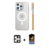 MARSİLYAN™- iPhone 15 Pro Max Kılıf Pusula Minimal Koleksiyonu - Siyah Buffer Hayalet Cam Ekran Koruyucu + PVD Metal Kamera Lens - GS