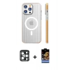 MARSİLYAN™- iPhone 15 Pro Max Kılıf Pusula Minimal Koleksiyonu - Siyah Buffer Hayalet Cam Ekran Koruyucu + PVD Metal Kamera Lens - LT