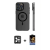 MARSİLYAN™- iPhone 15 Pro Max Kılıf Pusula Minimal Koleksiyonu - Siyah Buffer Hayalet Cam Ekran Koruyucu + PVD Metal Kamera Lens - SH