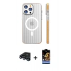 MARSİLYAN™- iPhone 15 Pro Max Kılıf Pusula Minimal Koleksiyonu - Siyah Buffer Hayalet Cam Ekran Koruyucu + Lacivert Raze Metal Kamera Lens