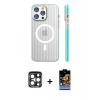 MARSİLYAN™- iPhone 15 Pro Max Kılıf Pusula Minimal Koleksiyonu - Siyah Buffer Hayalet Cam Ekran Koruyucu + PVD Metal Kamera Lens - LT