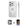 MARSİLYAN™- iPhone 15 Pro Max Kılıf Pusula Minimal Koleksiyonu - Siyah Buffer Hayalet Cam Ekran Koruyucu + PVD Metal Kamera Lens - GS