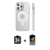 MARSİLYAN™- iPhone 15 Pro Max Kılıf Pusula Minimal Koleksiyonu - Siyah Buffer Hayalet Cam Ekran Koruyucu + Turuncu PVD Metal Kamera Lens