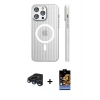 MARSİLYAN™- iPhone 15 Pro Max Kılıf Pusula Minimal Koleksiyonu - Siyah Buffer Hayalet Cam Ekran Koruyucu + Lacivert Raze Metal Kamera Lens