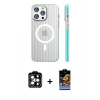 MARSİLYAN™- iPhone 15 Pro Max Kılıf Pusula Minimal Koleksiyonu - Siyah Buffer Hayalet Cam Ekran Koruyucu + Turuncu PVD Metal Kamera Lens