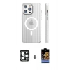 MARSİLYAN™- iPhone 15 Pro Max Kılıf Pusula Minimal Koleksiyonu - Siyah Buffer Hayalet Cam Ekran Koruyucu + PVD Metal Kamera Lens - LT
