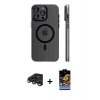 MARSİLYAN™- iPhone 15 Pro Max Kılıf Pusula Minimal Koleksiyonu - Siyah Buffer Hayalet Cam Ekran Koruyucu + Lacivert Raze Metal Kamera Lens