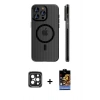 MARSİLYAN™- iPhone 15 Pro Max Kılıf Pusula Minimal Koleksiyonu - Siyah Buffer Hayalet Cam Ekran Koruyucu + PVD Metal Kamera Lens - SH