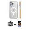 MARSİLYAN™- iPhone 15 Pro Max Kılıf Pusula Minimal Koleksiyonu - Siyah Buffer Hayalet Cam Ekran Koruyucu + Turuncu PVD Metal Kamera Lens
