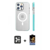 MARSİLYAN™- iPhone 15 Pro Max Kılıf Pusula Minimal Koleksiyonu - Siyah Buffer Hayalet Cam Ekran Koruyucu + Gri PVD Metal Kamera Lens