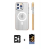 MARSİLYAN™- iPhone 15 Pro Max Kılıf Pusula Minimal Koleksiyonu - Siyah Buffer Hayalet Cam Ekran Koruyucu + PVD Metal Kamera Lens - SH
