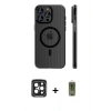 MARSİLYAN™- iPhone 15 Pro Max Kılıf Pusula Minimal Koleksiyonu - Siyah Joko Magic 5D Hayalet Cam + Siyah PVD Metal Kamera Lens