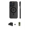 MARSİLYAN™- iPhone 15 Pro Max Kılıf Pusula Minimal Koleksiyonu - Siyah Joko Magic 5D Hayalet Cam + Titanyum Gri Raze Metal Kamera Lens