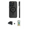 MARSİLYAN™- iPhone 15 Pro Max Kılıf Pusula Minimal Koleksiyonu - Siyah Polymer Nano Ekran Koruyucu + Raze Metal Kamera Lens - LT