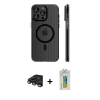 MARSİLYAN™- iPhone 15 Pro Max Kılıf Pusula Minimal Koleksiyonu - Siyah Polymer Nano Ekran Koruyucu + Raze Metal Kamera Lens - TMGI
