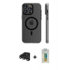 MARSİLYAN™- iPhone 15 Pro Max Kılıf Pusula Minimal Koleksiyonu - Siyah Polymer Nano Ekran Koruyucu + Raze Metal Kamera Lens - TMGI