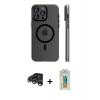 MARSİLYAN™- iPhone 15 Pro Max Kılıf Pusula Minimal Koleksiyonu - Siyah Polymer Nano Ekran Koruyucu + Raze Metal Kamera Lens - GS