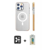 MARSİLYAN™- iPhone 15 Pro Max Kılıf Pusula Minimal Koleksiyonu - Siyah Polymer Nano Ekran Koruyucu + Siyah PVD Metal Kamera Lens