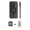 MARSİLYAN™- iPhone 15 Pro Max Kılıf Pusula Minimal Koleksiyonu - Siyah Polymer Nano Ekran Koruyucu + Siyah PVD Metal Kamera Lens