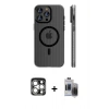 MARSİLYAN™- iPhone 15 Pro Max Kılıf Pusula Minimal Koleksiyonu - Siyah Vanessa Magic Hayalet Cam + PVD Metal Kamera Lens - GS