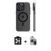 MARSİLYAN™- iPhone 15 Pro Max Kılıf Pusula Minimal Koleksiyonu - Siyah Vanessa Magic Hayalet Cam + PVD Metal Kamera Lens - TU