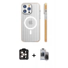 MARSİLYAN™- iPhone 15 Pro Max Kılıf Pusula Minimal Koleksiyonu - Siyah Vanessa Magic Hayalet Cam + PVD Metal Kamera Lens - TU