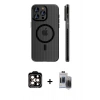 MARSİLYAN™- iPhone 15 Pro Max Kılıf Pusula Minimal Koleksiyonu - Siyah Vanessa Magic Hayalet Cam + PVD Metal Kamera Lens - TU