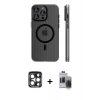 MARSİLYAN™- iPhone 15 Pro Max Kılıf Pusula Minimal Koleksiyonu - Siyah Vanessa Magic Hayalet Cam + PVD Metal Kamera Lens - LT