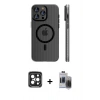 MARSİLYAN™- iPhone 15 Pro Max Kılıf Pusula Minimal Koleksiyonu - Siyah Vanessa Magic Hayalet Cam + PVD Metal Kamera Lens - SH