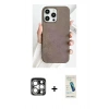 MARSİLYAN™- iPhone 15 Pro Max Kılıf Pusula Modern - Şeffaf Pasifik Cam Ekran Koruyucu + Gümüş PVD Metal Kamera Lens