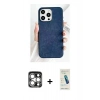 MARSİLYAN™- iPhone 15 Pro Max Kılıf Pusula Modern - Şeffaf Pasifik Cam Ekran Koruyucu + Gümüş PVD Metal Kamera Lens