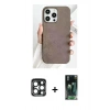 MARSİLYAN™- iPhone 15 Pro Max Kılıf Pusula Modern - Siyah 360 Mat Full Body Arka Koruyucu + Lacivert PVD Metal Kamera Lens