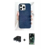 MARSİLYAN™- iPhone 15 Pro Max Kılıf Pusula Modern - Siyah 360 Mat Full Body Arka Koruyucu + Lacivert Raze Metal Kamera Lens