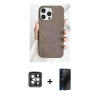 MARSİLYAN™- iPhone 15 Pro Max Kılıf Pusula Modern - Siyah 3D Antistatik Hayalet Cam Ekran Koruyucu + Gri PVD Metal Kamera Lens