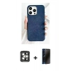 MARSİLYAN™- iPhone 15 Pro Max Kılıf Pusula Modern - Siyah 3D Antistatik Hayalet Cam Ekran Koruyucu + Gri PVD Metal Kamera Lens