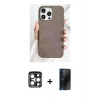 MARSİLYAN™- iPhone 15 Pro Max Kılıf Pusula Modern - Siyah 3D Antistatik Hayalet Cam Ekran Koruyucu + PVD Metal Kamera Lens - LT