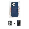 MARSİLYAN™- iPhone 15 Pro Max Kılıf Pusula Modern - Siyah 3D Antistatik Hayalet Cam Ekran Koruyucu + PVD Metal Kamera Lens - LT