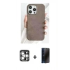 MARSİLYAN™- iPhone 15 Pro Max Kılıf Pusula Modern - Siyah 3D Antistatik Hayalet Cam Ekran Koruyucu + PVD Metal Kamera Lens - GS
