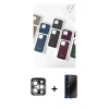 MARSİLYAN™- iPhone 15 Pro Max Kılıf Pusula Modern - Siyah 3D Antistatik Hayalet Cam Ekran Koruyucu + PVD Metal Kamera Lens - GS