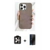 MARSİLYAN™- iPhone 15 Pro Max Kılıf Pusula Modern - Siyah 3D Antistatik Hayalet Cam Ekran Koruyucu + PVD Metal Kamera Lens - TU