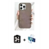 MARSİLYAN™- iPhone 15 Pro Max Kılıf Pusula Modern - Siyah 3D Antistatik Seramik Nano Ekran Koruyucu + Turuncu PVD Metal Kamera Lens