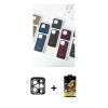 MARSİLYAN™- iPhone 15 Pro Max Kılıf Pusula Modern - Siyah Buffer Cam Ekran Koruyucu + PVD Metal Kamera Lens - GS
