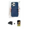 MARSİLYAN™- iPhone 15 Pro Max Kılıf Pusula Modern - Siyah Buffer Cam Ekran Koruyucu + Lacivert Raze Metal Kamera Lens