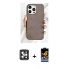 MARSİLYAN™- iPhone 15 Pro Max Kılıf Pusula Modern - Siyah Buffer Hayalet Cam Ekran Koruyucu + Gri PVD Metal Kamera Lens